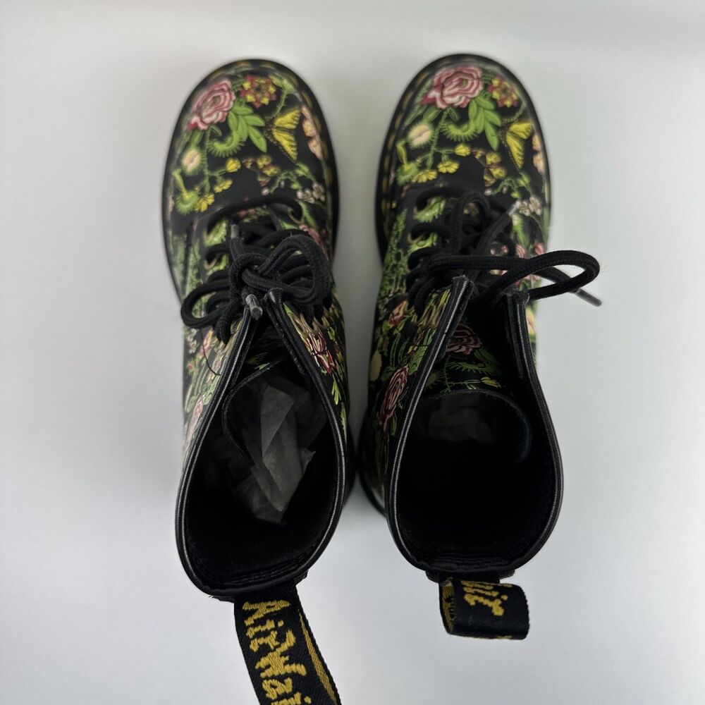 Dr Martens Floral Bloom Leather Combat Boot Lace Up Ankle Black Pink Womens 6 - Picture 6 of 13